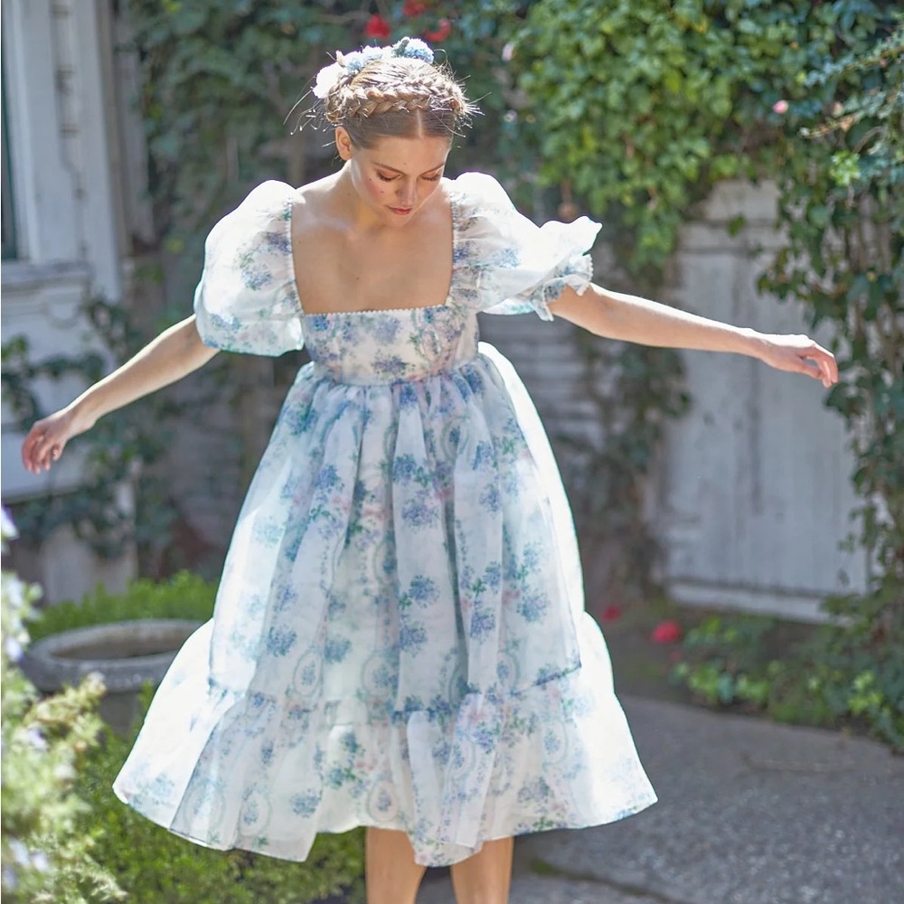 Selkie Pastel Floral Dress with Puff Sleeves